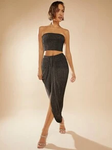 Hauture 無肩帶和披肩分裙兩件套裝 - 灰色 - 查看 3