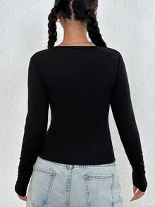 SHEIN Unity Figure & Slogan Graphic Notched Neck Tee - Black - View 2