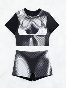 SHEIN Swim Summer Women's Body Heat Pattern Printed Bikini Set - Multicolor - View 5