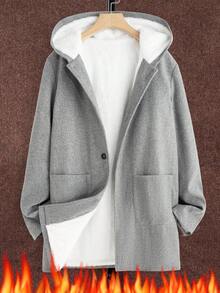 男士英倫復古連帽加厚紐扣外套春秋冬季日常穿著,淺灰色 - 淺灰色 - 查看 5