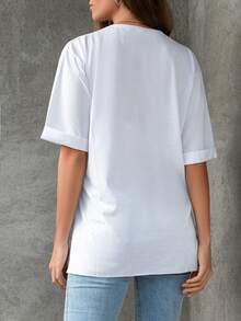 Letter Graphic Drop Shoulder Tee - أبيض - مشاهدة 2
