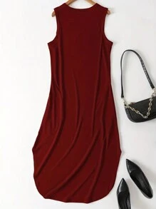 SHEIN LUNE 女性彩虹印花無袖洋裝 - 酒紅色 - 查看 2