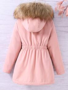 SHEIN 女大童1入組翻蓋口袋毛茸邊連帽加絨內裏外套 - 粉色 - 查看 2