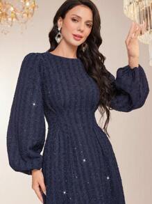 Modelyn Lantern Sleeve Glitter Dress