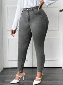 SHEIN LUNE Hơn Túi nghiêng Quần jean ôm - màu đen - Xem 1