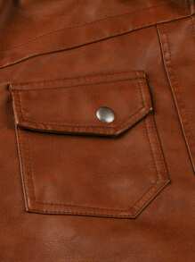 Manfinity 寬鬆版型男士pu皮革連帽拉鍊外套 - 棕色 - 查看 4