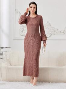 Modelyn 素色燈籠袖毛衣洋裝