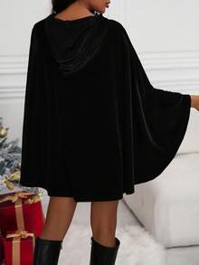 SHEIN Privé 1入組繫帶領斗篷袖連帽斗篷外套 - 黑色 - 查看 2