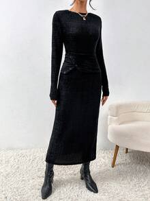 SHEIN Essnce 連帶腰帶的針織裙 - 黑色 - 查看 6