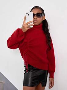 女孩聖誕毛衣 - 酒紅色 - 查看 1