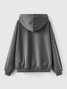 ROMWE Fairycore Có cánh In Dây rút Hoodie - Xám - Xem 2