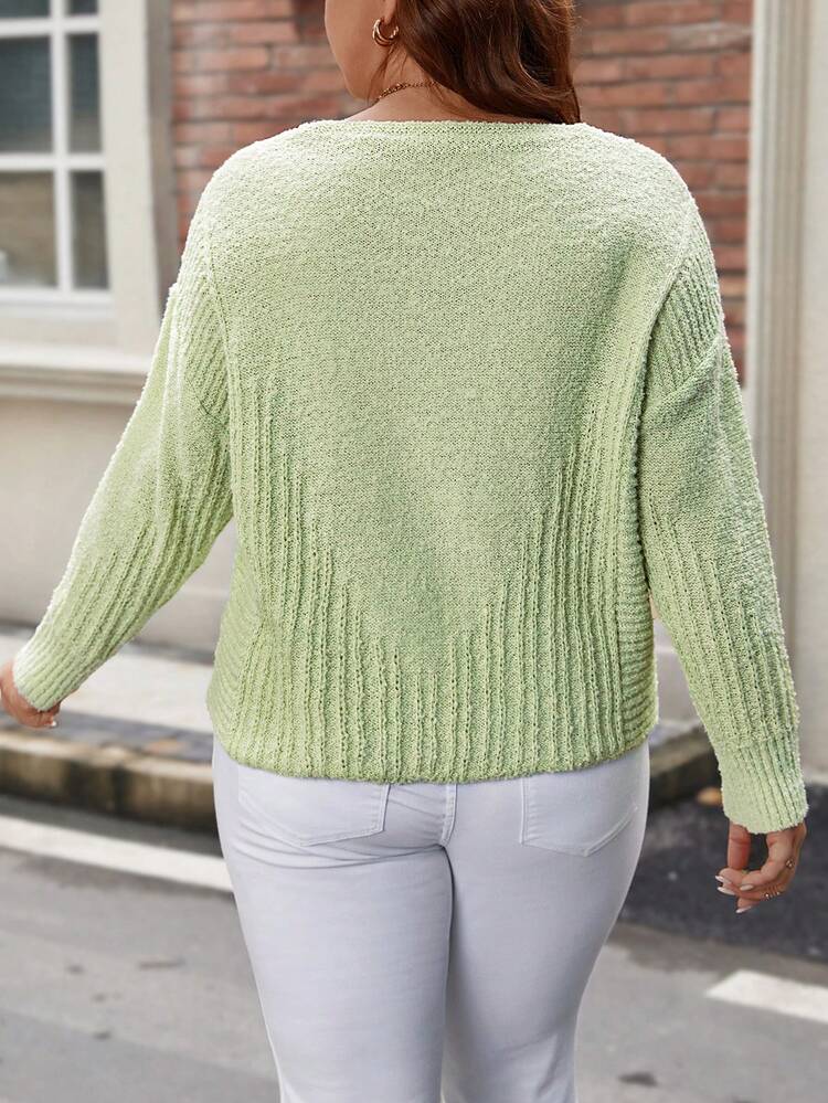 Plus Drop Shoulder Sweater Knit Pullover Fall Winter Sweater