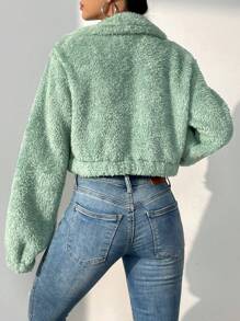 SHEIN Unity Dây kéo Mùa vụ 	
Fuzzy Áo khoác - Màu xanh Bạc hà - Xem 2
