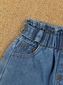 女婴休闲、可爱、优雅、户外、百搭牛仔裤 - 中等水洗藍 - 查看 4