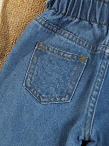 女婴休闲、可爱、优雅、户外、百搭牛仔裤 - 中等水洗藍 - 查看 6