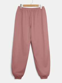 SHEIN EZwear 2件套大码女士休闲连帽卫衣和裤子套装，莲藕粉色 - 藕粉色 - 查看 4