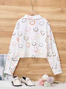 SHEIN Cô gái Tween In biểu thức Thả vai Mùa vụ Áo sơ mi - trắng - Xem 2