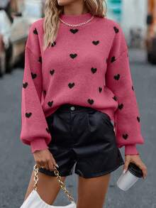 SHEIN LUNE Women'S Heart Pattern Sweater - Hot Pink - View 6
