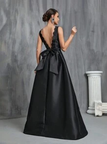 Vestido de novia unicolor de satén línea A - Negro - Ver 2