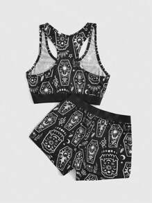 ROMWE Goth Cartoon Graphic PJ Set, School - Multicolor - View 2