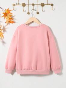 SHEIN 女大童花卉圖案植絨落肩袖加絨內裏運動衫 - 淺粉色 - 查看 2