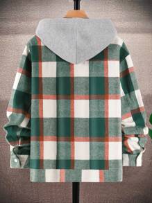 Aesthetic Post Cazadora Holgada Con Capucha A Cuadros Para Hombres - Verde - Ver 2