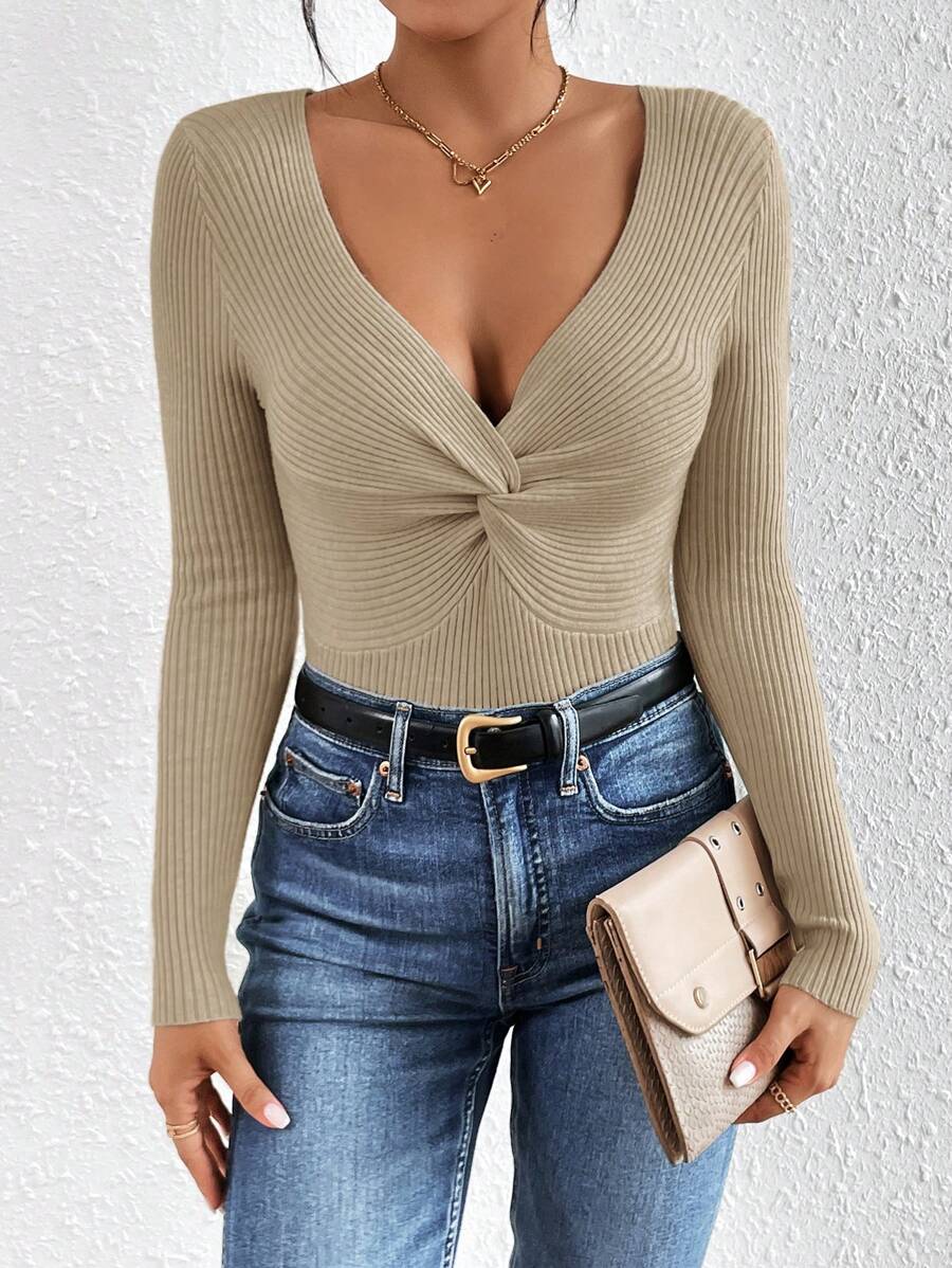 SHEIN Frenchy 毛衣套頭 - 卡其色 - 查看 1