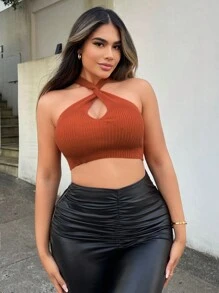 SHEIN SXY Sexy Knitted Top With Twisted Detail & Hollow Out Design For Women - Orange - View 1