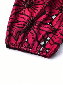 SHEIN Clasi 大碼滿版印花燈籠袖洋裝 - 玫紅色 - 查看 5