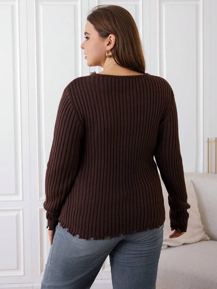 Plus Distressed Button Front Cardigan