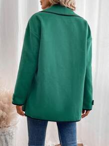 SHEIN LUNE 撞色绑带披肩领落肩大衣 - 綠色 - 查看 6