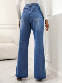 SHEIN Privé 下擺開叉牛仔喇叭褲