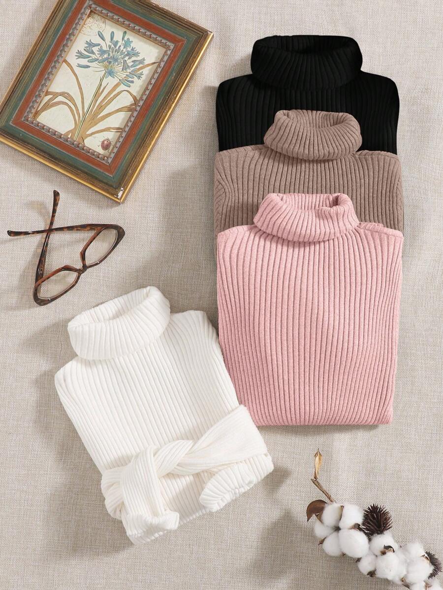 EMERY ROSE 4 piezas jerseys de punto acanalado con cuello alto, blusas de manga larga - Multicolor - Ver 1