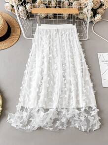 Chiquease Butterfly Appliques Mesh Overlay Skirt - White - View 3