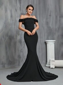 Off Shoulder Mermaid Hem Floor Length Wedding Dress