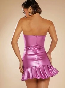 Hauture Pleated Hem Buckle Detail Tube Dress - Pink - View 2