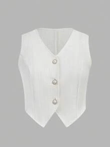 Flirla Hơn Nút phía trước Áo khoác Vest - màu đen - Xem 1