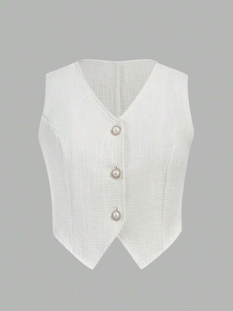 Flirla Hơn Nút phía trước Áo khoác Vest - màu đen - Xem 1