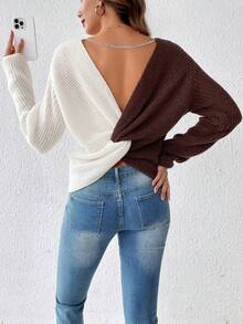 SHEIN Essnce Hai âm Xoay lại Thả vai Áo len - Nhiều màu - Xem 3