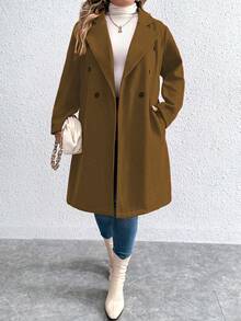 Calvaya Talla grande Abrigo de cuello con solapa de doble botonadura - Marrón - Ver 6