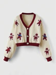 ROMWE Cárdigan De Patrón De Hombre De Jengibre De Mujer - Multicolor - Ver 1