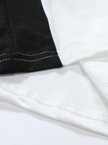 Aesthetic Post--Men's Loose-Fit Polo Shirt With Letter Graphics And Contrast Side Seams - Black and White - View 5