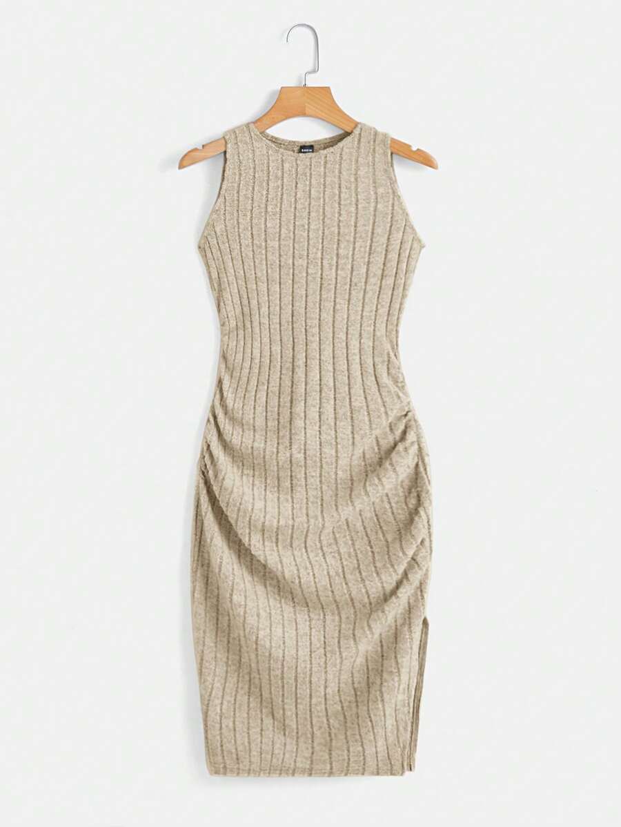 SHEIN EZwear 素色側收褶開衩側背心洋裝