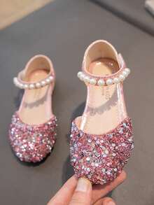 孩子們的平底鞋帶水鑽裝飾用品,公主鞋