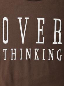 SHEIN Cô gái Tween Đồ họa Chữ cái Áo thun - Cà phê nâu - Xem 3