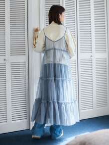 FRIFUL 1件荷邊蕾絲連身裙 - 藍色 - 查看 2