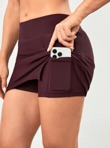 VARSITIE 運動網球基本收腹控制帶裙子 - 棕色 - 查看 5