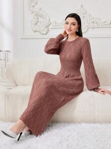 Modelyn 素色燈籠袖毛衣洋裝