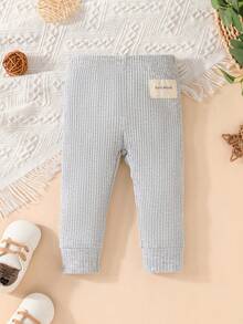 SHEIN Baby Boy 3pcs Letter Patched Detail Ribbed Knit Pants - Multicolor - View 4