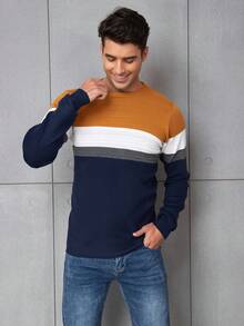 Men's Striped Sweater - Navy Blue - View 5